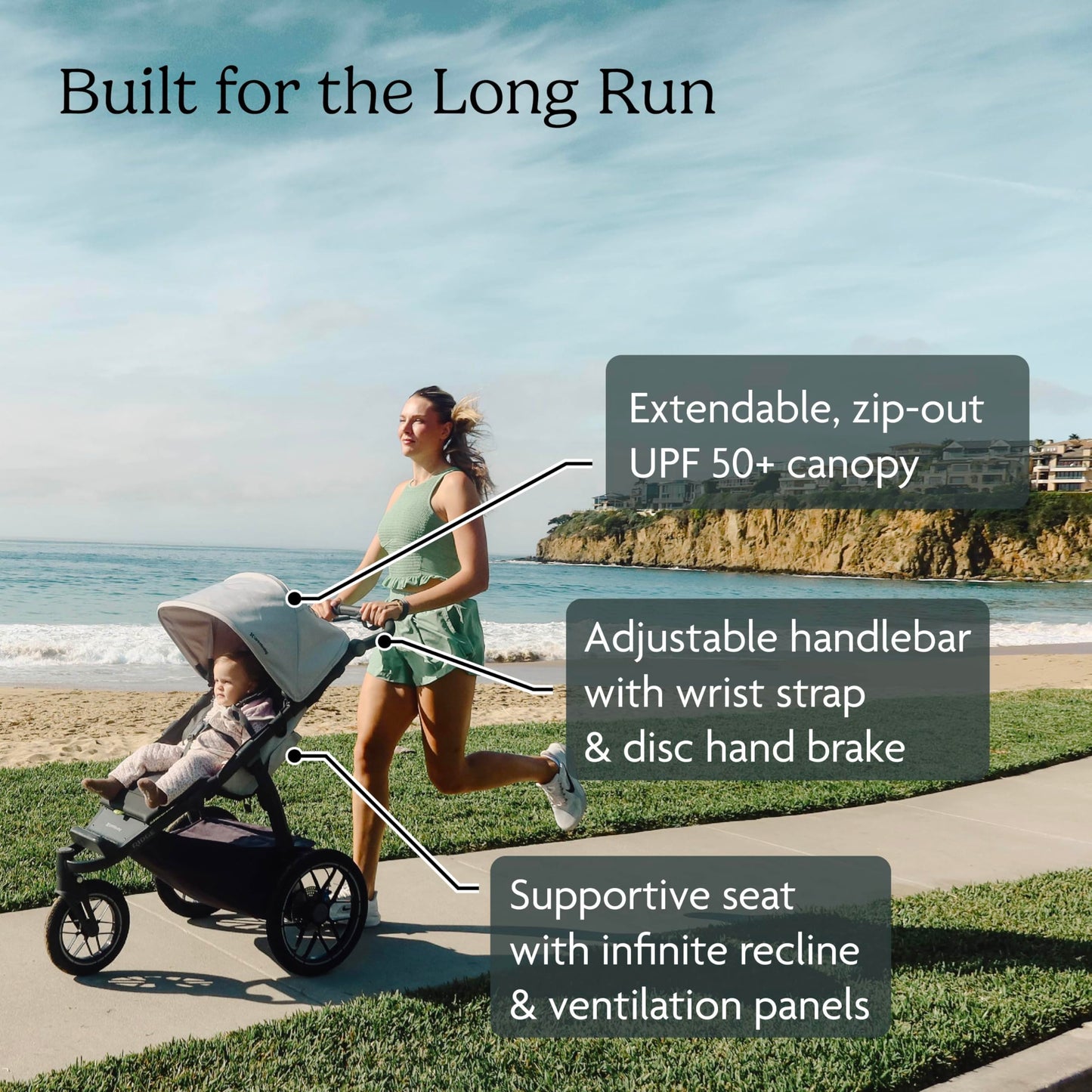 UPPAbaby Ridge V2 Jogging Stroller | All-Terrain Performance Suspension + Never-Flat Tires Built for Walking, Running + Trails | Water Bottle Holder Included | Evelyn (Meadow Green | Carbon Frame)