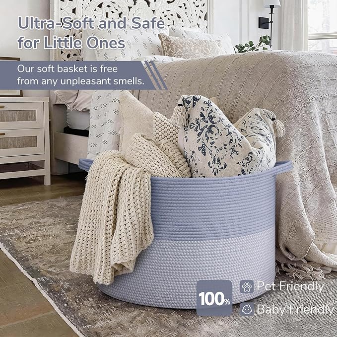INDRESSME 115L Extra Large Rope Basket, Organizing Storage for Nursery Living Room Home Décor., Decorative Woven Laundry Basket, Towel, Gift Baskets, Blue