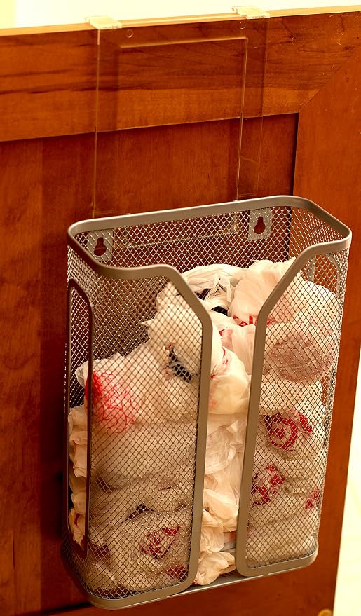 Deco Brothers Over The Cabinet Door Grocery Bag Holder, Silver