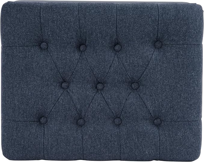 Spatial Order Home Decor | Upholstered Button Tufted Storage Ottoman | Hinged Lid Ottoman with Storage for Living Room & Bedroom | Decorative Home Furniture (Blue Woven Fabric)
