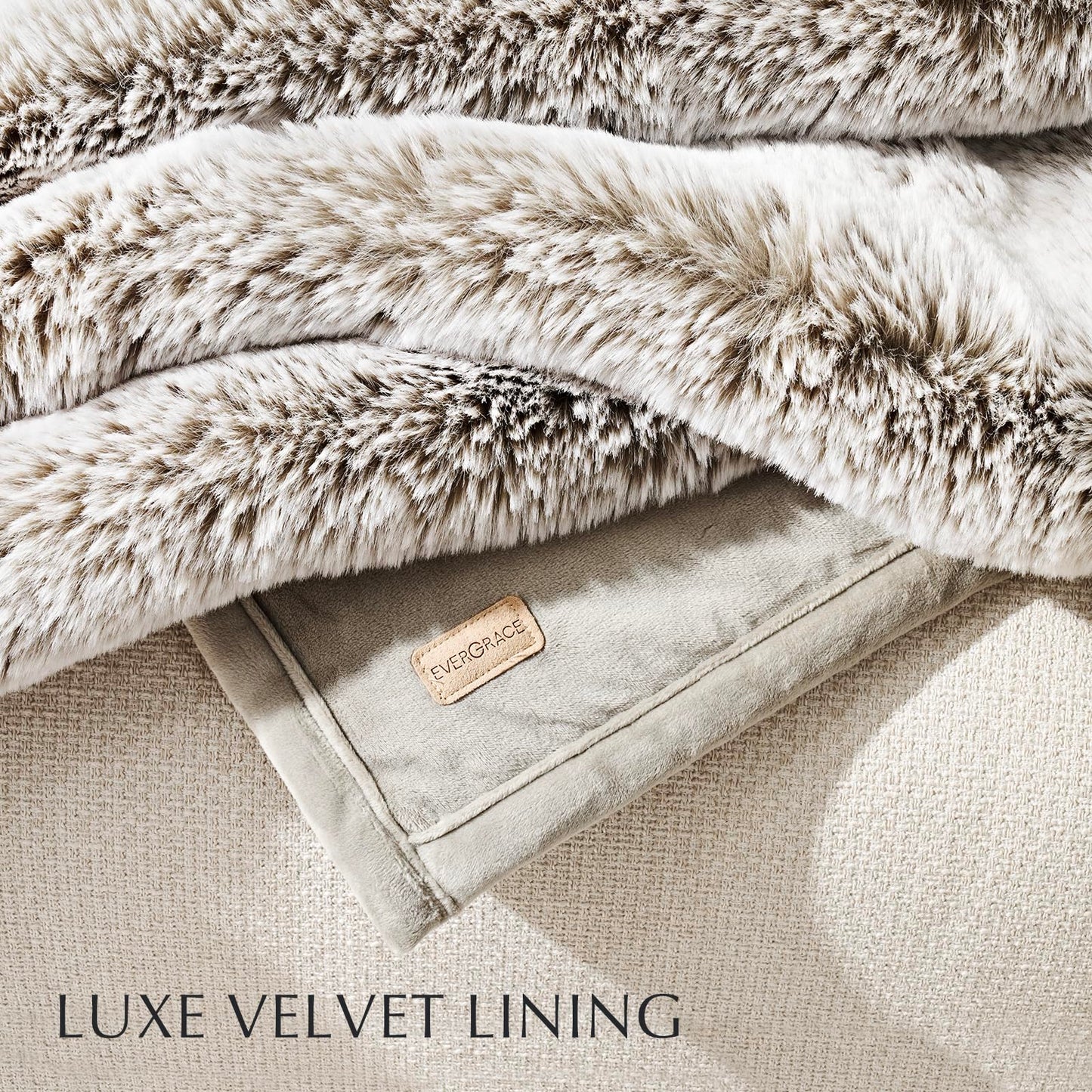 EVERGRACEHOME Luxury Soft Faux Chinchilla Fur Throw Blanket for Couch, Warm Thick Heavy Winter Throw Blanket 1220GSM for Bed, Fluffy Cozy Mink Blanket with Reversible Velvet, Champagne Fawn, 60"x80"