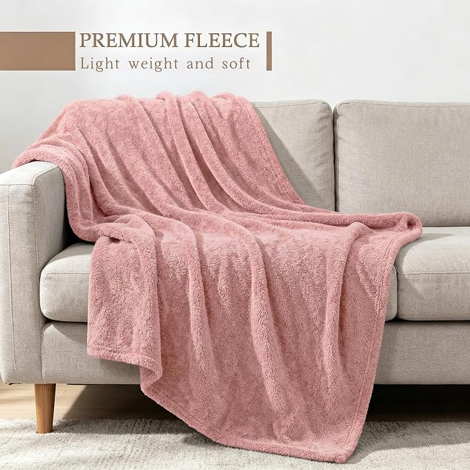 Exclusivo Mezcla Fleece Dusty Pink Throw Blanket for Couch Sofa, Ultra Soft, Lightweight and Fluffy Blankets for Women, All Season, 50x60 Inches