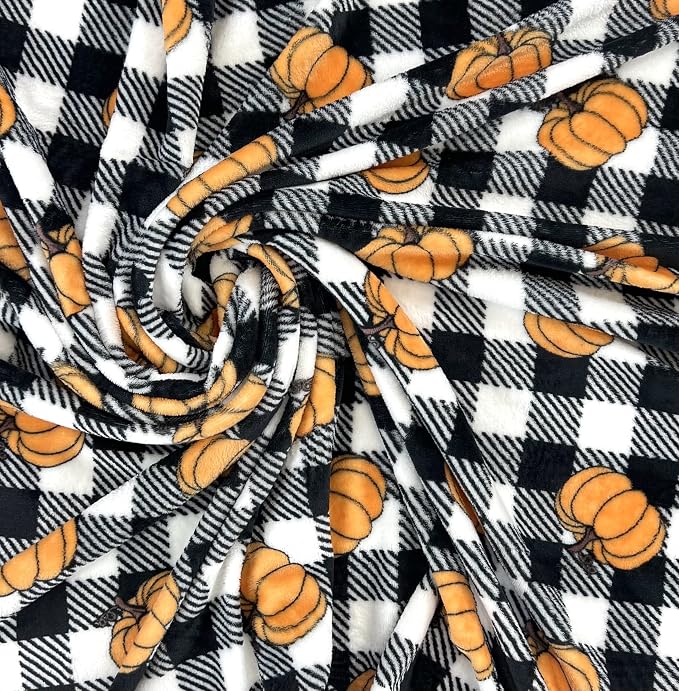 Fall Pumpkin Throw Blanket: Modern Farmhouse Country Black and White Check Plaid Extra Large 50" x 70"