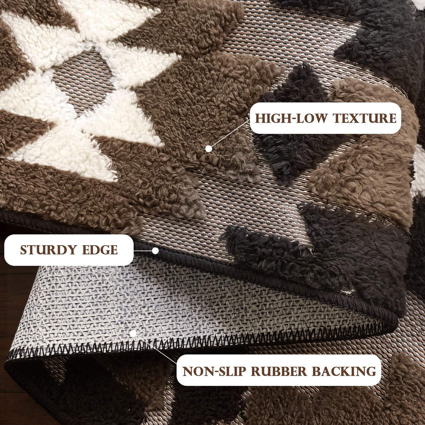 Aztec Area Rug 8x10, High-Low Plush Pile Western Washable Rugs for Living Room Bedroom, Boho Moroccan Geometric Non Slip Textured Fluffy Nursery Carpet Soft Indoor Shag Rugs for Dining Room, Brown