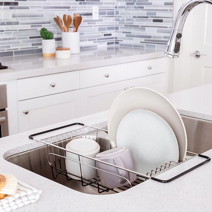 Better Houseware Over Sink Dish Drying Rack Space-Saving Dish Rack for Kitchen Counter Stainless Steel 19.25 x 8.25 x 4.5