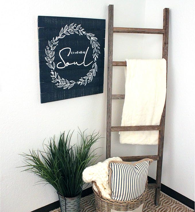 BARNWOODUSA Rustic Farmhouse Decorative Ladder - Our 6 ft Ladder can be Mounted Horizontally or Vertically and is Crafted from Upcycled Wood No Assembly Required Weathered Gray