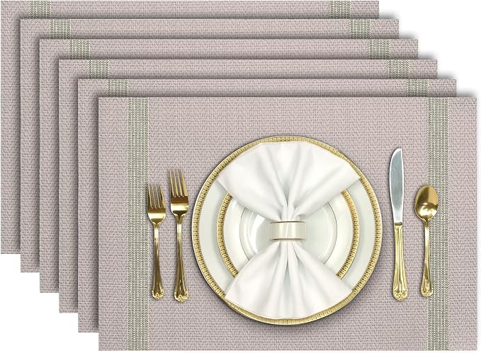 Aofmee Placemats, Placemats Set of 6, Heat Resistant Place Mats, Washable PVC Table Mats, Woven Vinyl Plastic Placemats for Dining Table, Non-Slip Stain Resistant Kitchen Table Placemats Easy to Clean