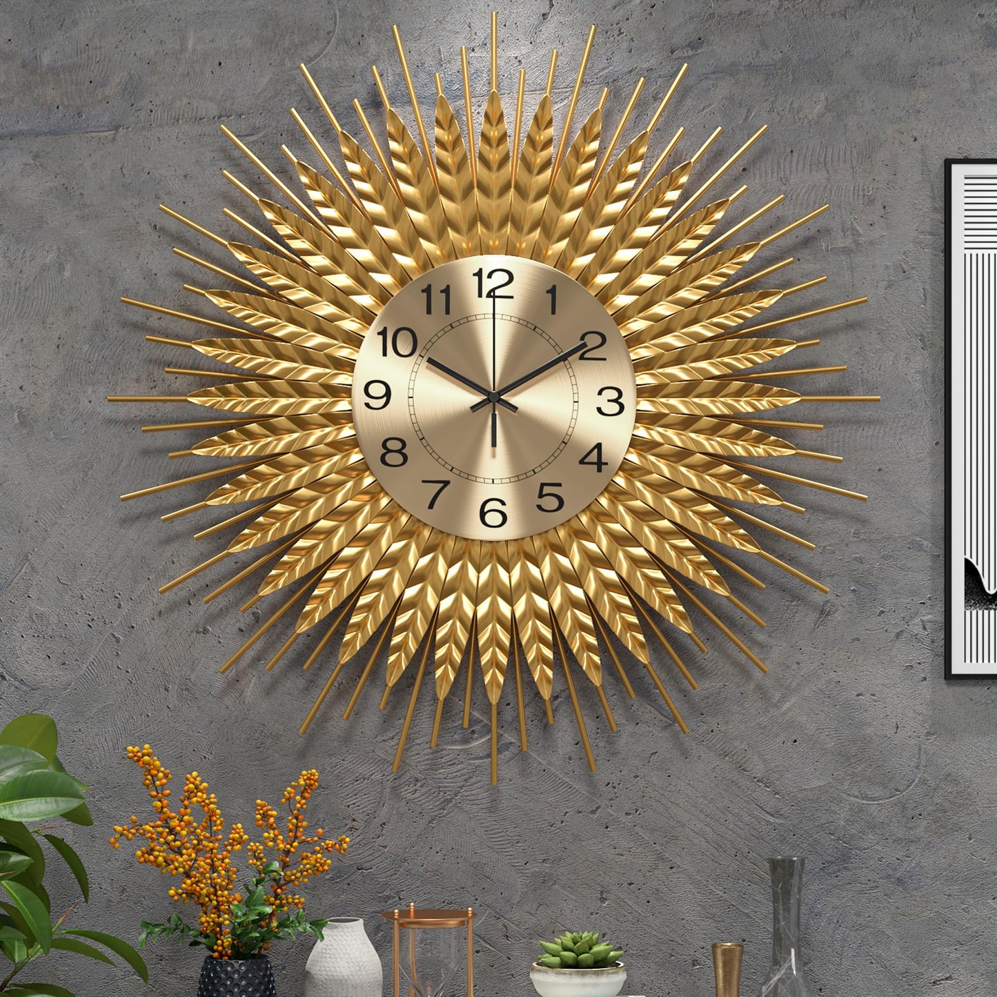 DAYDAYART Modern Large Wall Clock Decorative Metal Mid Century Wall Clocks, Gold Big Silent Non-Ticking Clock, Modern Handmade Home Art Decor for Living Room, Bedroom, Dining Room, 24 Inch