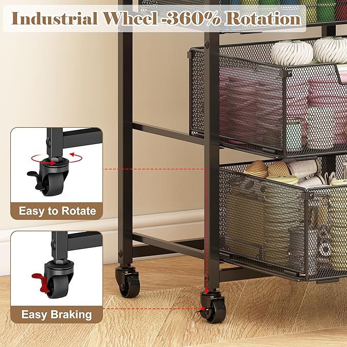 Under Desk Storage Cart with Lockable Wheels, 3-Drawer Rolling Storage Cart, Metal Utility Cart with Drawers for Art Cart, Craft Cart, Classroom, Office, Kitchen, Bedroom