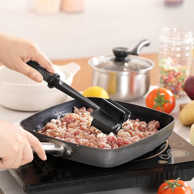 Meat Chopper Masher for Ground Beef and Hamburger Meat, Heat Resistant 5 Curved Blades Ground Beef Smasher, Nylon Meat Spatula Hamburger Chopper, Mix and Chop Kitchen Tool