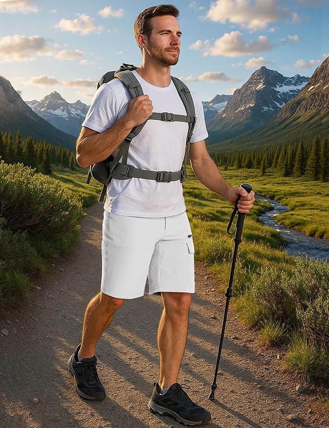 CRYSULLY Men's Hiking Cargo Shorts Outdoor Summer Lightweight Quick Dry Work Casual Shorts with 5 Zipper Pockets