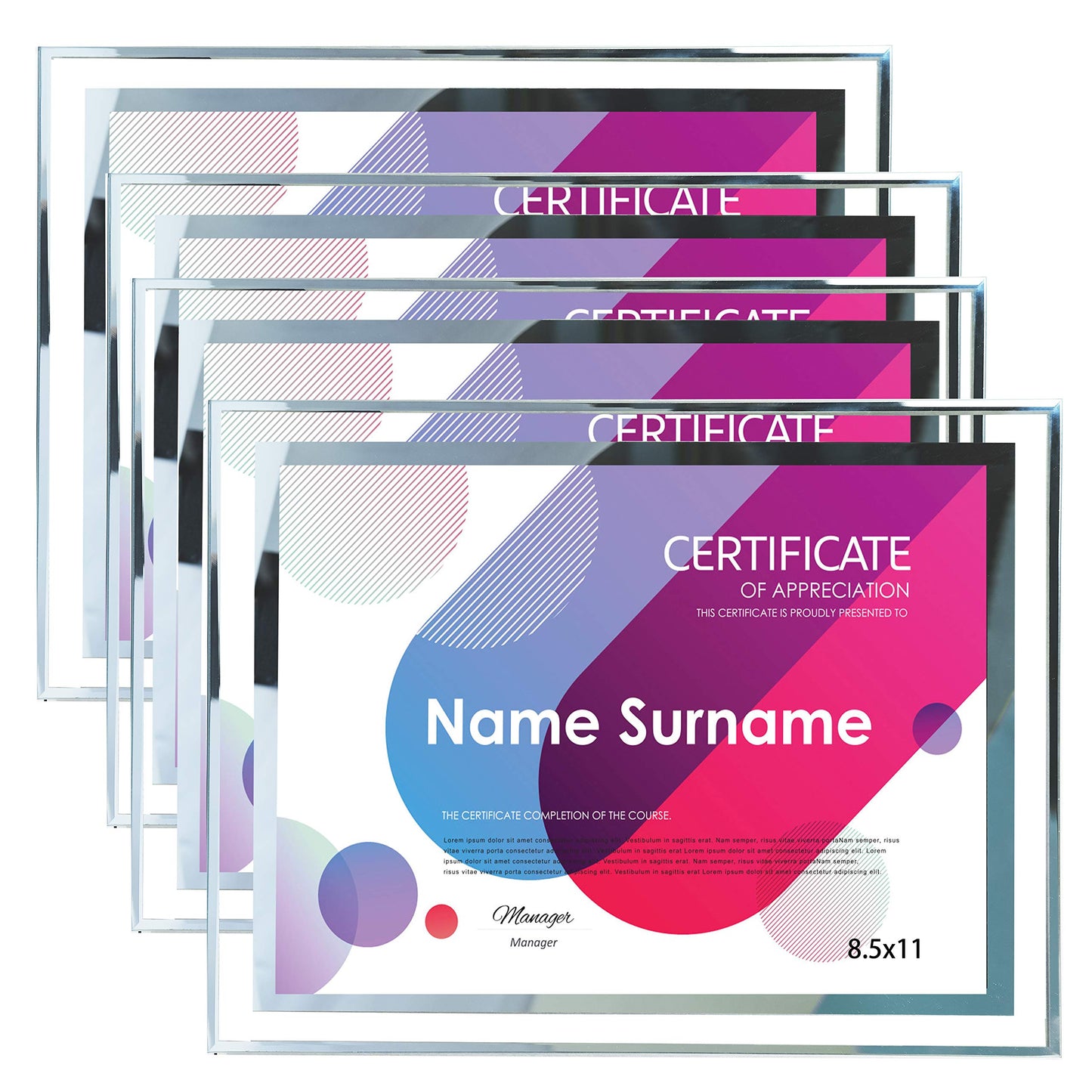SIMON'S SHOP 4 Pack Picture Frames 8.5 x 11 Frames for Certificates and Awards 8 1/2 x 11 Wall and Tabletop Frame Set, Clear with Silver Trim