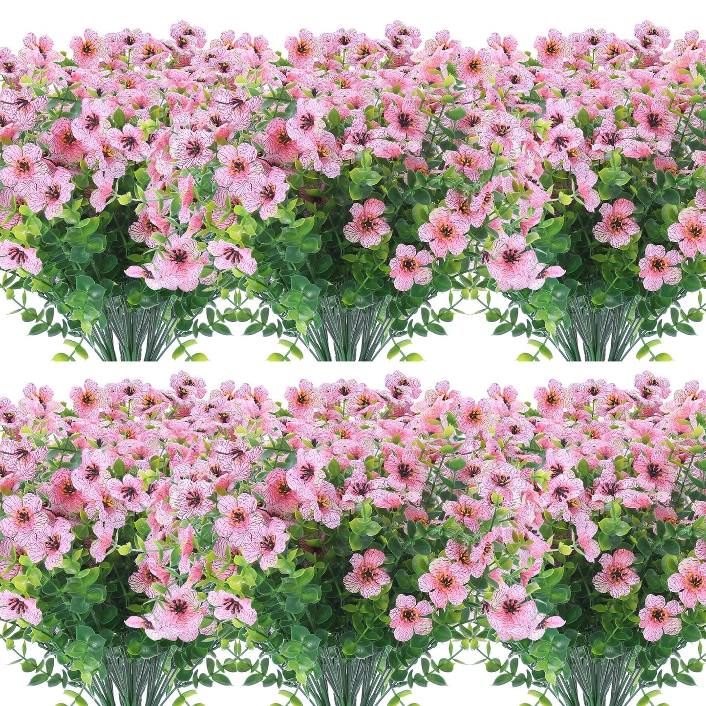 XEOLIAN 12 Bundles Artificial Flowers Outdoor UV Resistant Fake Plastic Plants Indoor Outside Hanging Plants Garden Porch Window Box Home Wedding Farmhouse Festive Shrub Decor (Pink)
