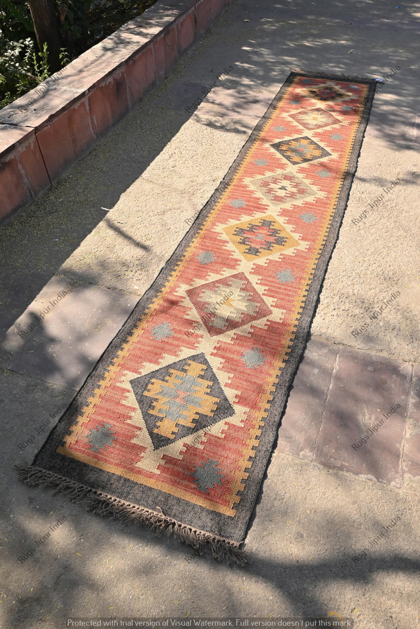 RugsJaipurIndia Handwoven Kilim Wool & Jute Rug - Flatweave Dhurrie Area Rug for Living Room Kitchen Bedroom or Entryway Non-Slip Wool & Jute Rug for Stylish Home Decor
