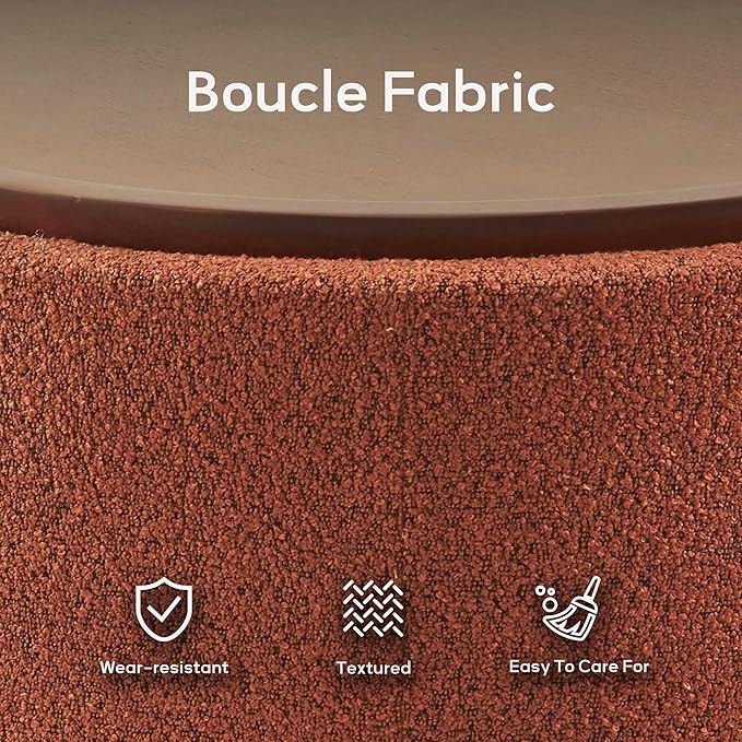 Zihanhome 30 Inch Round Storage Ottoman Coffee Table, Modern Boucle Ottoman with Lift-Off Lid and Solid Wood Legs for Living Room, Bedroom, Corners, Apartments (Orange)