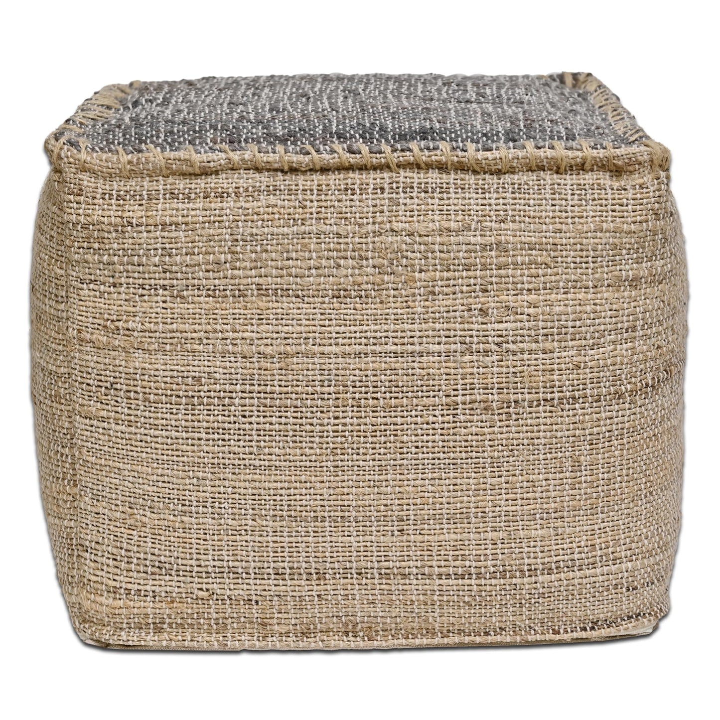 Ash Grey Jute Pouf Ottoman 18x18x14 Inch Handmade Braided Natural Jute & Cotton Floor Pouf, Boho Footstool for Living Room, Bedroom, Extra Seating & Décor