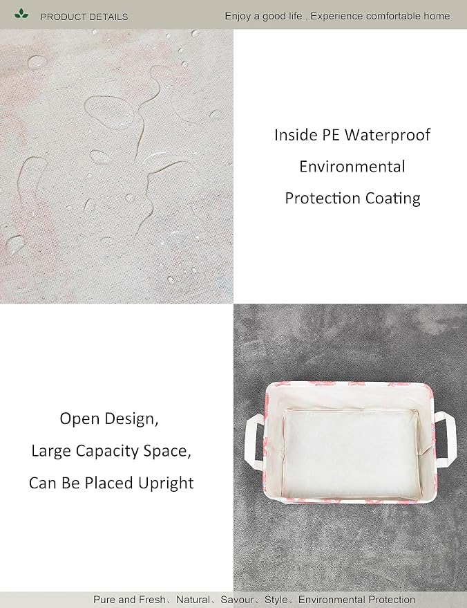 Rectangular Folding Laundry Basket,waterproof Canvas Basket,Gift Basket,Suitable for Children's Room,Office,Clothes,Toys Storage(Pink lace dance shoes)