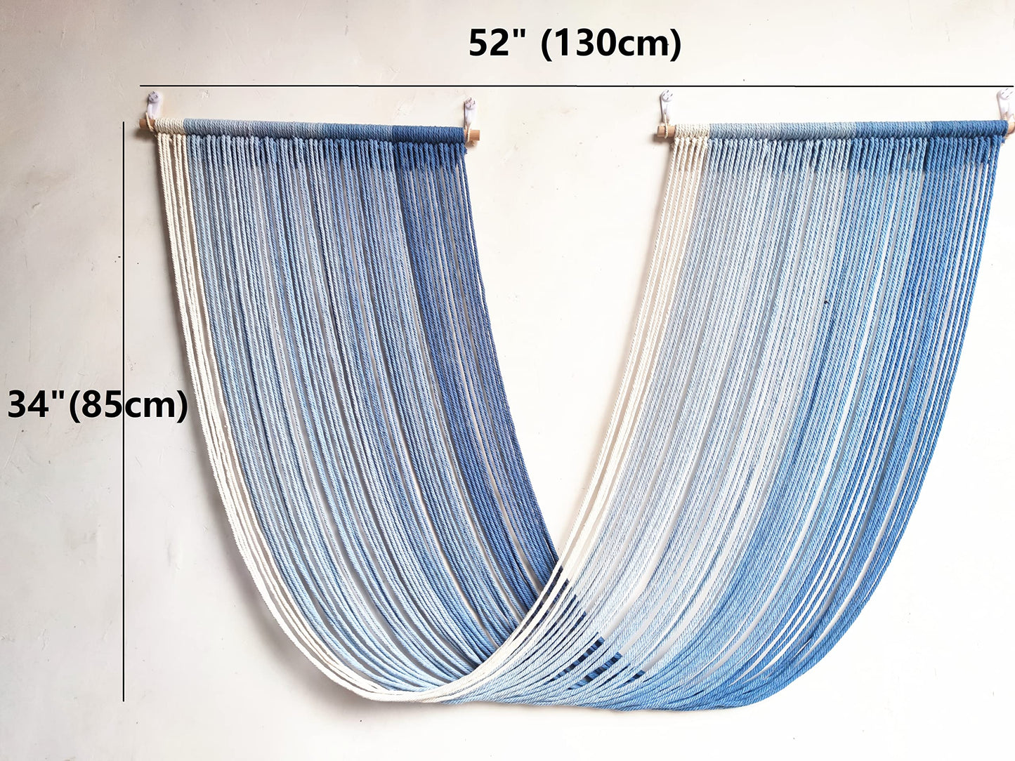QULBUJ Dip Dye Large Macrame Wall Hanging Tie-Dye Yarn Tapestry Home Boho Wall Decor Ombre Art Headboard Bedroom Living Room 52" Wx34 L (Blue)