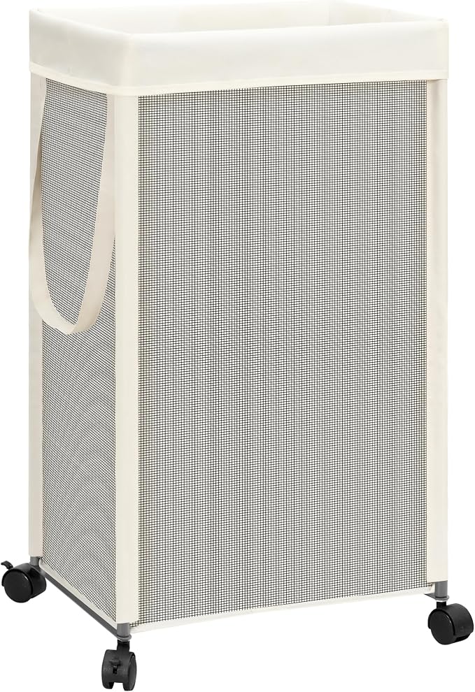 STORAGE MANIAC Laundry Hamper with Wheels, 90L (23.7 Gal) Large Tall Rolling Laundry Basket with Removable and Washable Liner Bag, Aesthetic Dirty Clothes Hamper for College, Dorm, Off-white
