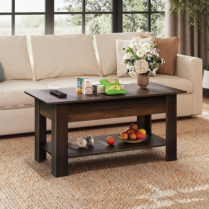 WLIVE Coffee Table, 39" Lift Top Coffee Table with Hidden Compartment, Storage Shelf and Lifting Top for Home Living Room, Office and Reception Room,Espresso