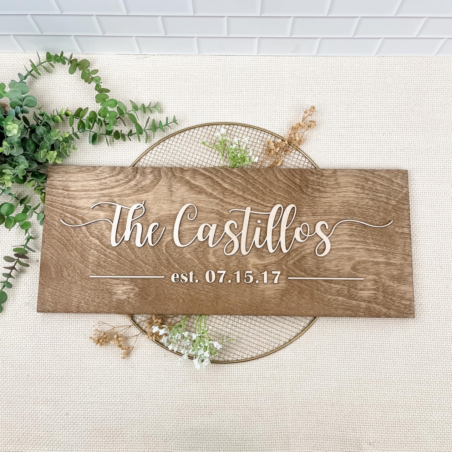 Personalized Family Name Sign – Custom Wooden Name Sign, Wedding Welcome Sign, Newlywed & Housewarming Gifts, New Home Gift Ideas, Family Name Sign, Hickory Hollow Designs (Est. Full Date)