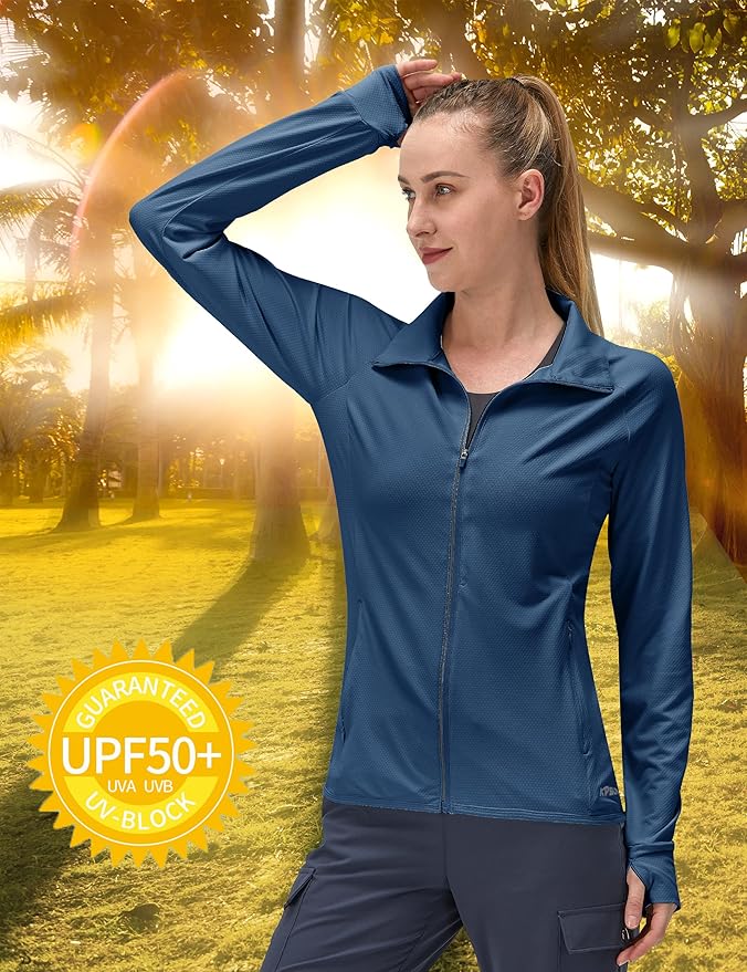 Women's UPF 50+ UV Sun Protection Clothing Long Sleeve Athletic Hiking Shirts Lightweight SPF Zip Up Outdoor Jacket