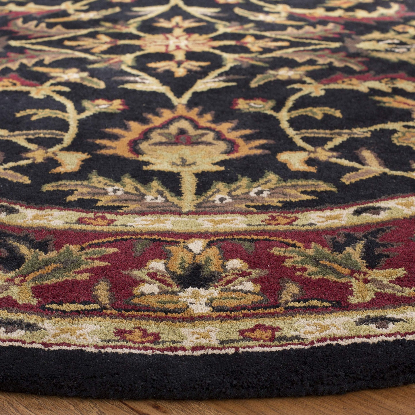 SAFAVIEH Heritage Collection Area Rug - 8' Round, Black & Red, Handmade Traditional Oriental Wool, Ideal for High Traffic Areas in Living Room, Bedroom (HG953A)