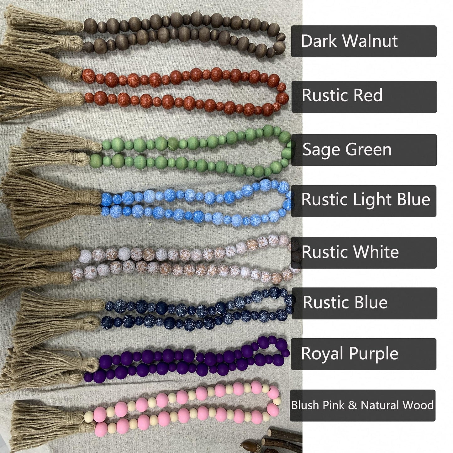 Handcrafted Farmhouse Wooden Decorative Beads Garland, Table Tray Boho Wood Beads with Tassel, Small Rustic Antique Decor for Home and Events (Sage Green)