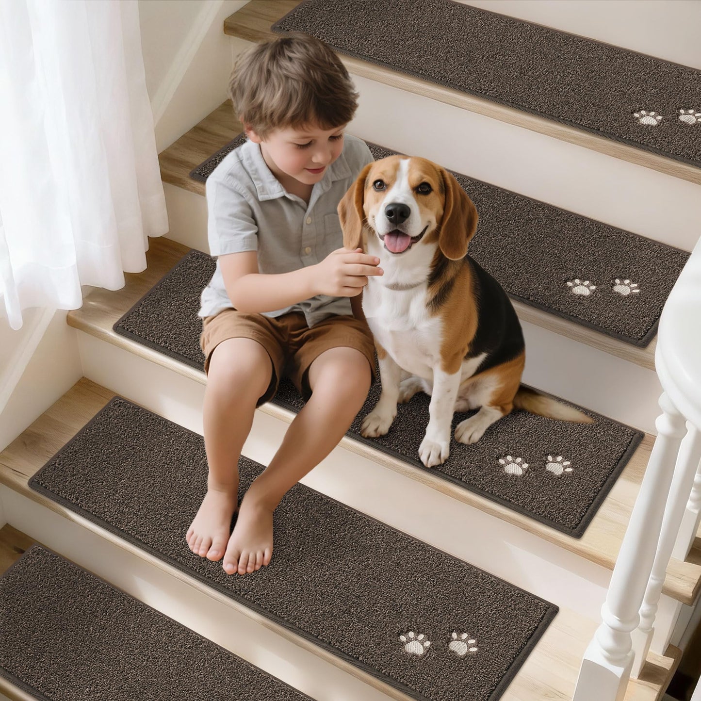 BEQHAUSE Stair Treads for Wooden Steps 28inX9in, Non Slip Carpet Stair Treads Indoor Stair Runners Machine Washable, Soft Stair Rugs Mat Surface Polyester TPE Backing, 15pcs, Brown