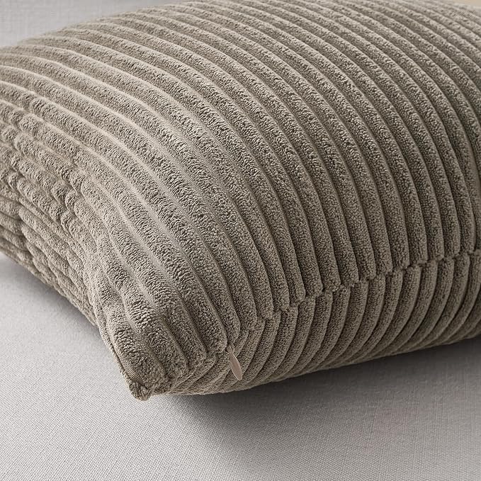 Topfinel 4 Packs Natural Decorative Throw Pillows Covers 18x18 Inch for Living Room Couch Bed Sofa, Rustic Farmhouse Boho Home Decor, Soft Plush Striped Corduroy Square Cushion Case 45x45 cm