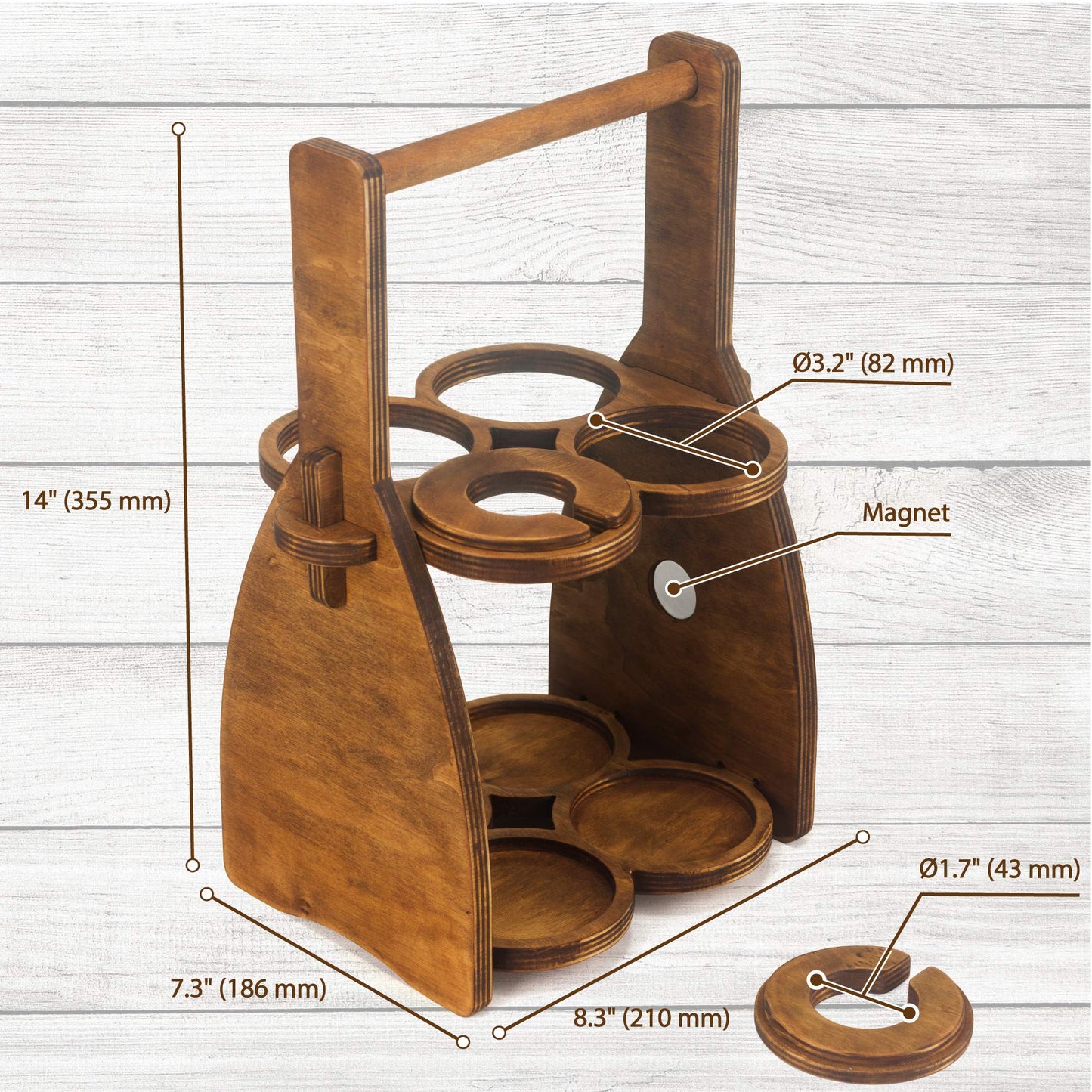 ROSTMARYGIFT Wood Wine Bottle and Glasses Caddy - Beer Carrier - Drinking Desk Accessories - Men's Organizer - Glass Tray Holder - Storage Stand - Drink Holder for Beer