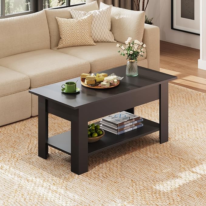 WLIVE Coffee Table, 39" Lift Top Coffee Table with Hidden Compartment, Storage Shelf and Lifting Top for Home Living Room, Office and Reception Room, Black