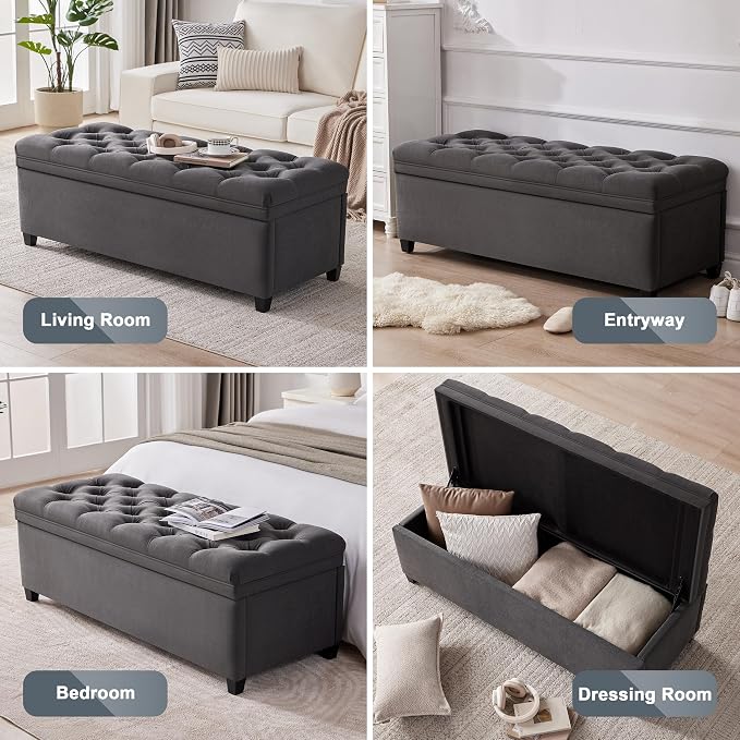 Mangodan 50" Storage Ottoman Bench, Tufted Ottoman with Storage for Living Room, Large End of Bed Ottomans, Modern Entryway Benchs, Window & Bedroom Benches for Foot of Bed (Darkgray)