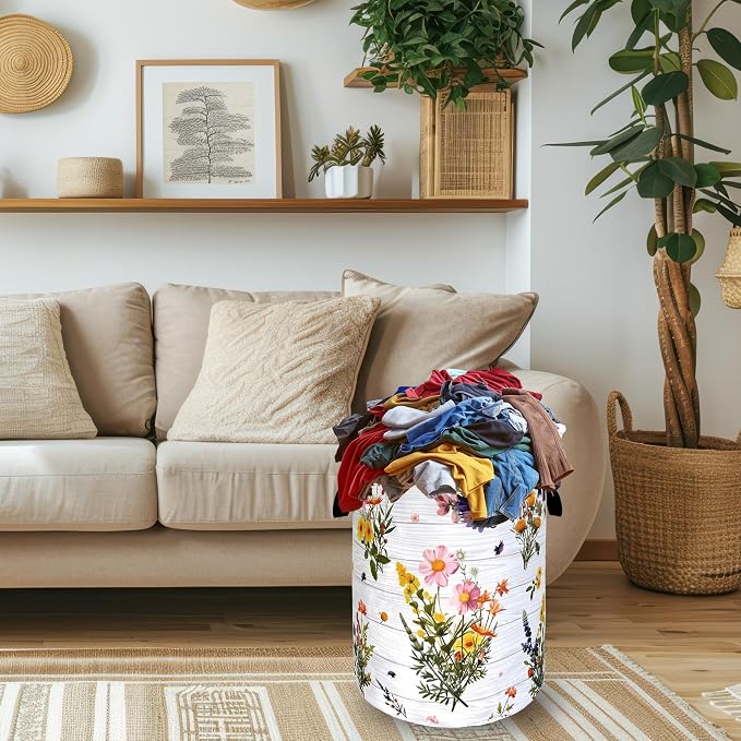 Hawaii Flowers Laundry Basket Foldable Oxford Cloth Colorful Floral Laundry Hamper With Handle Portable Clothes Storage Organizer Basket 18.9"x16.5" Storage Bag For Laundry Room/Bedroom/Dormitories