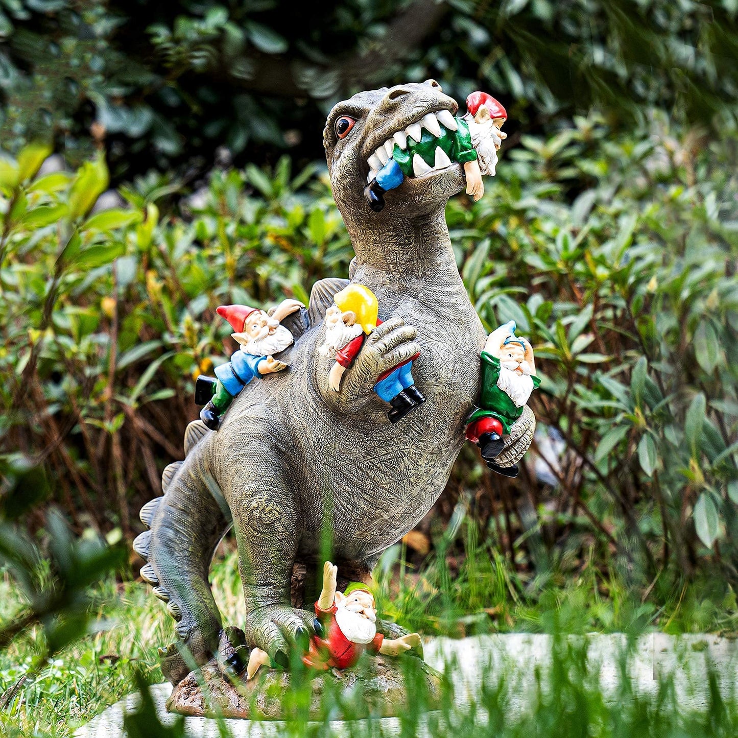 SOWSUN Garden Gnomes Statues Yard Decorations Outdoor Garden Decor, 14” Dinosaur Gnomes Garden Statues, Patio, Lawn Ornament, Gardening Gifts for Women for Housewarming