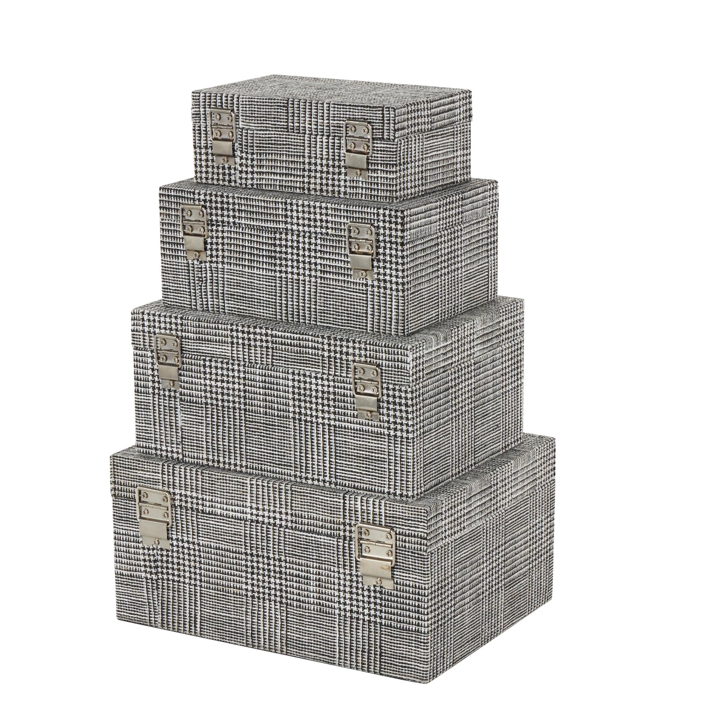 Deco 79 Fabric Handmade Decorative Box Storage Book Shaped Boxes with Silver Latches, Set of 4 Decorative Keepsake Boxes 10", 9", 8", 6" H, Black
