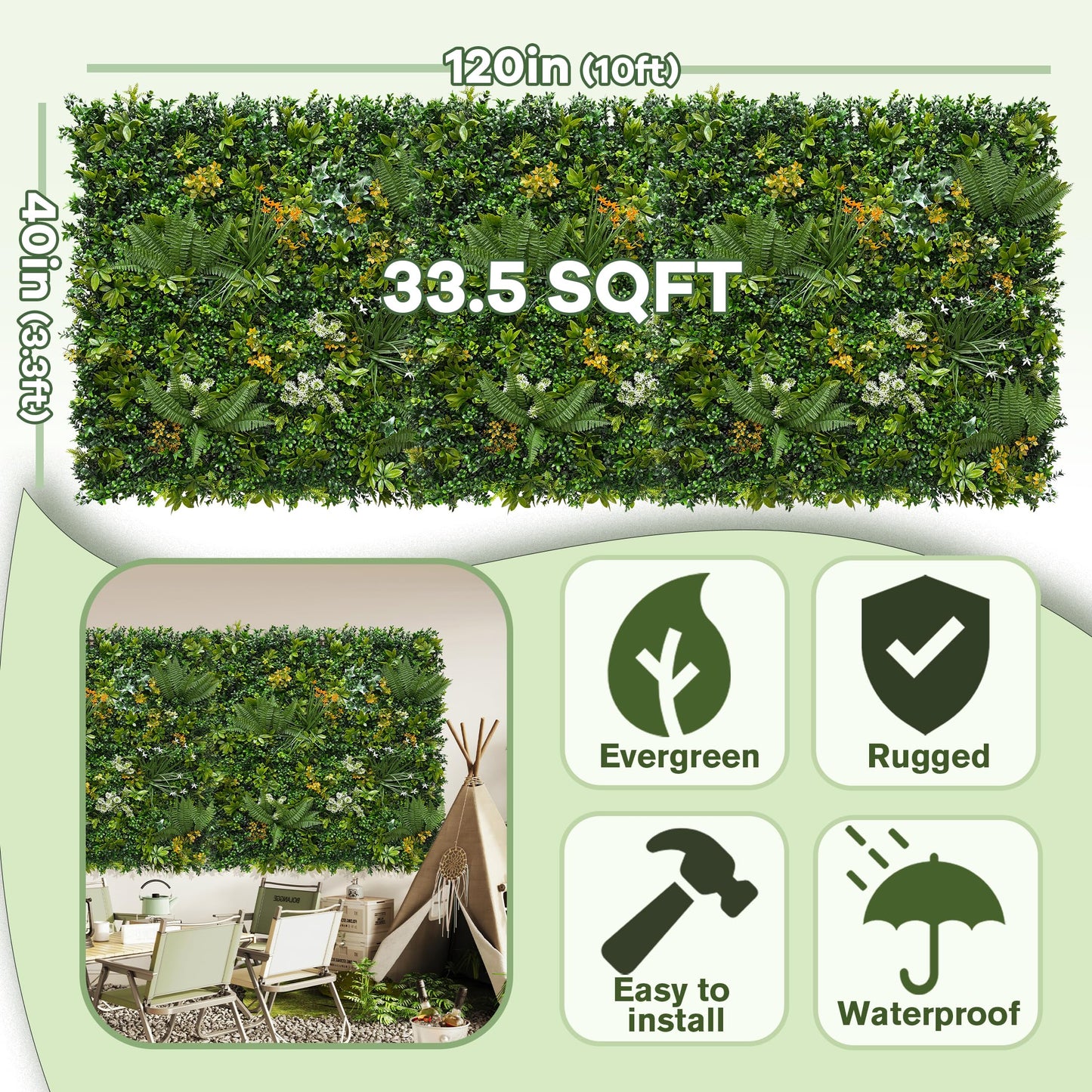 DOPGIB Artificial Green Wall Panels: 40"x120" Faux Greenery Vine Hedge Ivy Privacy Fence Screen with UV Protection&Fake Boxwood Plant Backdrop for Indoor Wedding and Outdoor Garden Backyard Decor