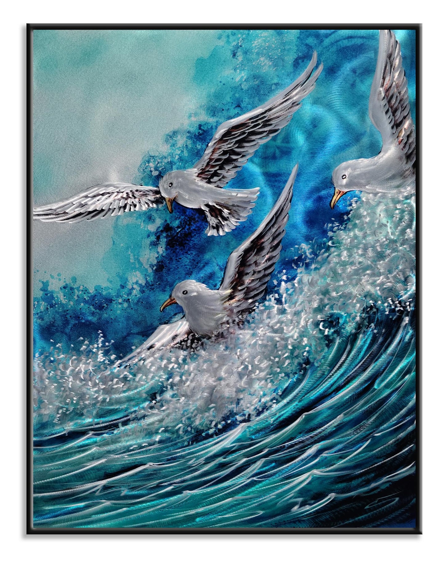 Yihui Arts Coastal Metal Wall Art - Stunning Seawaves Aluminum Artwork, Perfect Home Accent for Living Room, Bedroom, or Hallway Decor