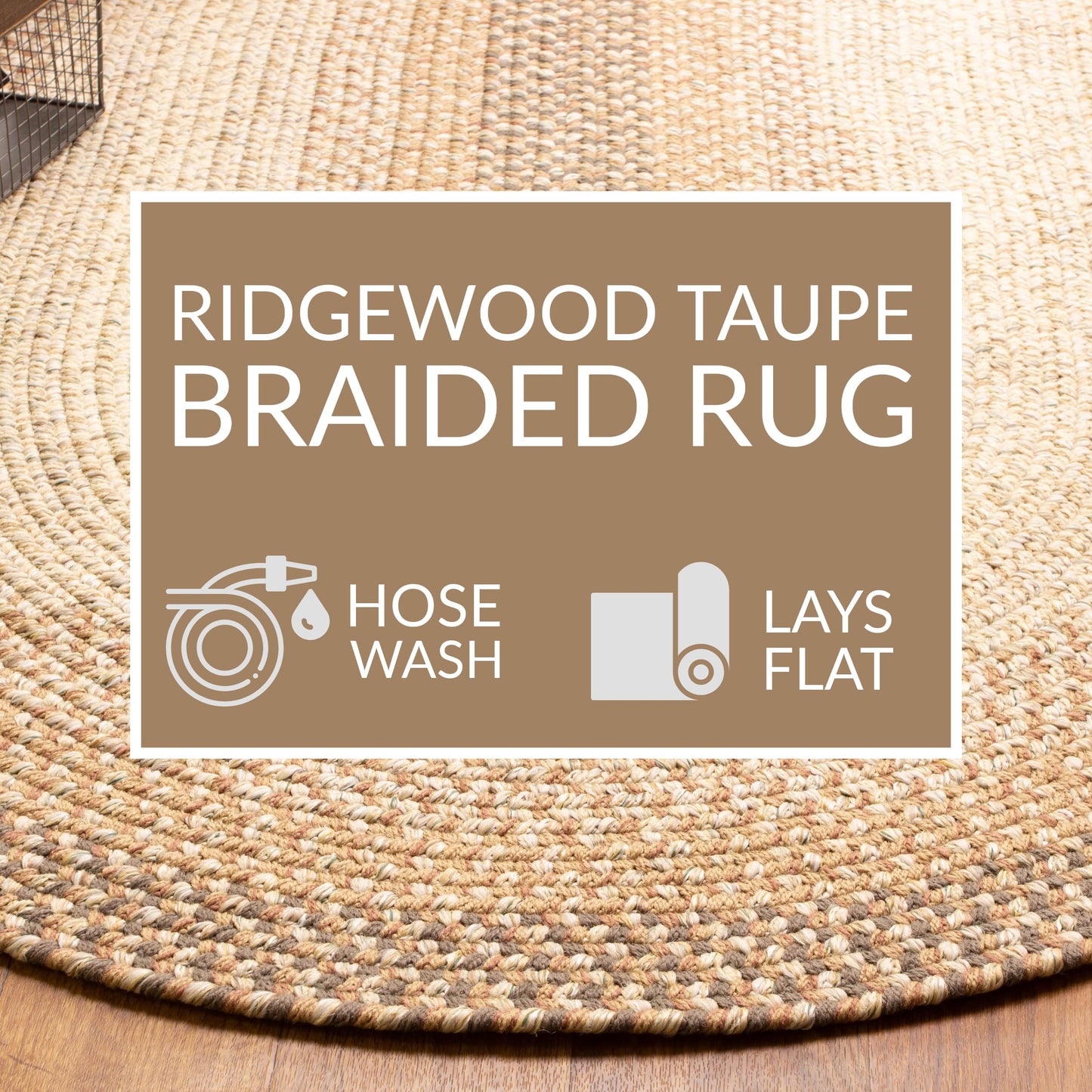 Super Area Rugs Braided Rugs 3X5 Farmhouse Kitchen Rug - Ridgewood Braided Rug for Living Room - Reversible - Indoor/Outdoor - Made in USA - Taupetone/Beige, 3' X 5' Oval