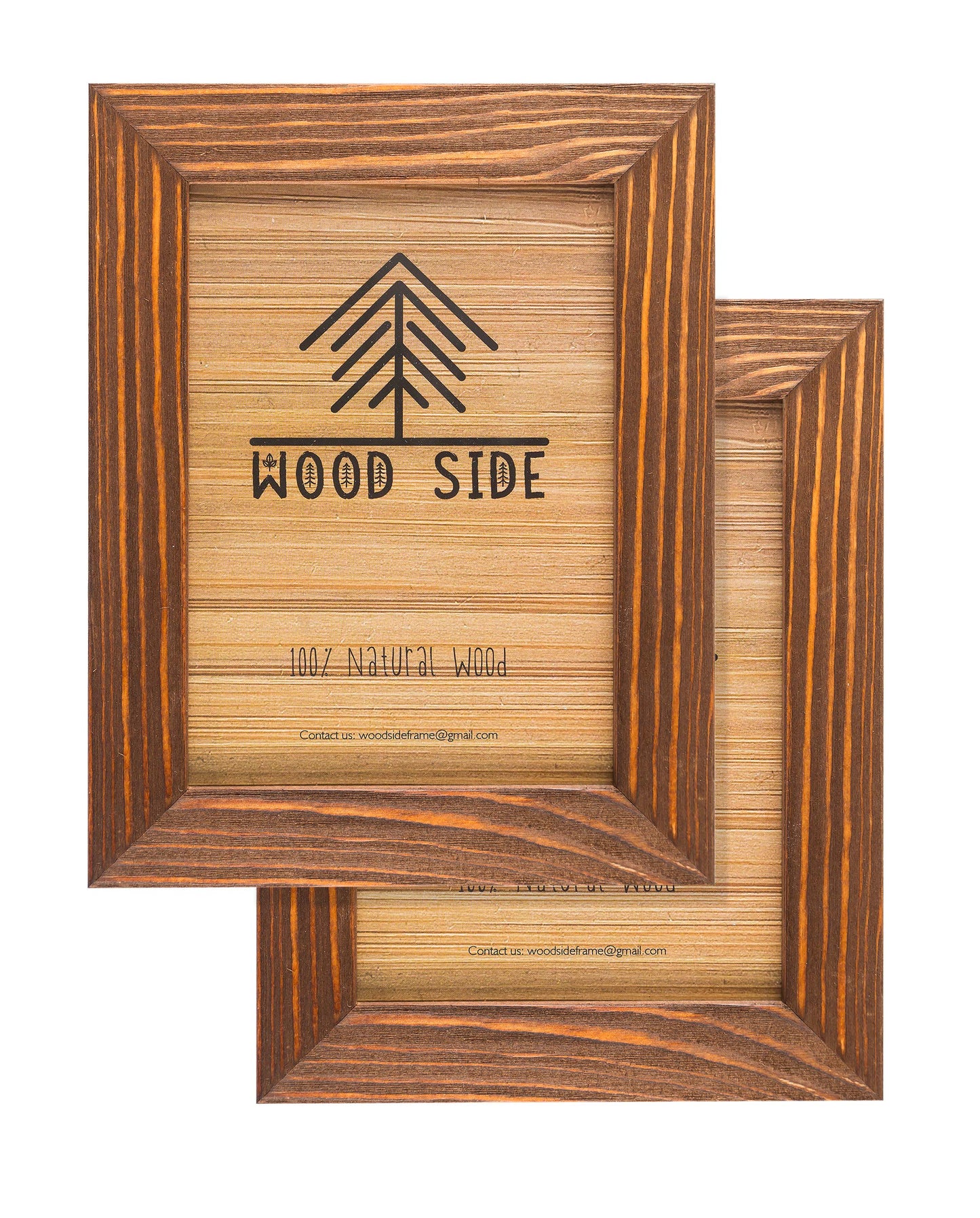 Rustic Wooden Picture Frames 6x8 - Set of 2, 100% Natural Eco Solid Wood with Real Glass for Tabletop Display or Wall Mount Photo Frame - Honey Brown