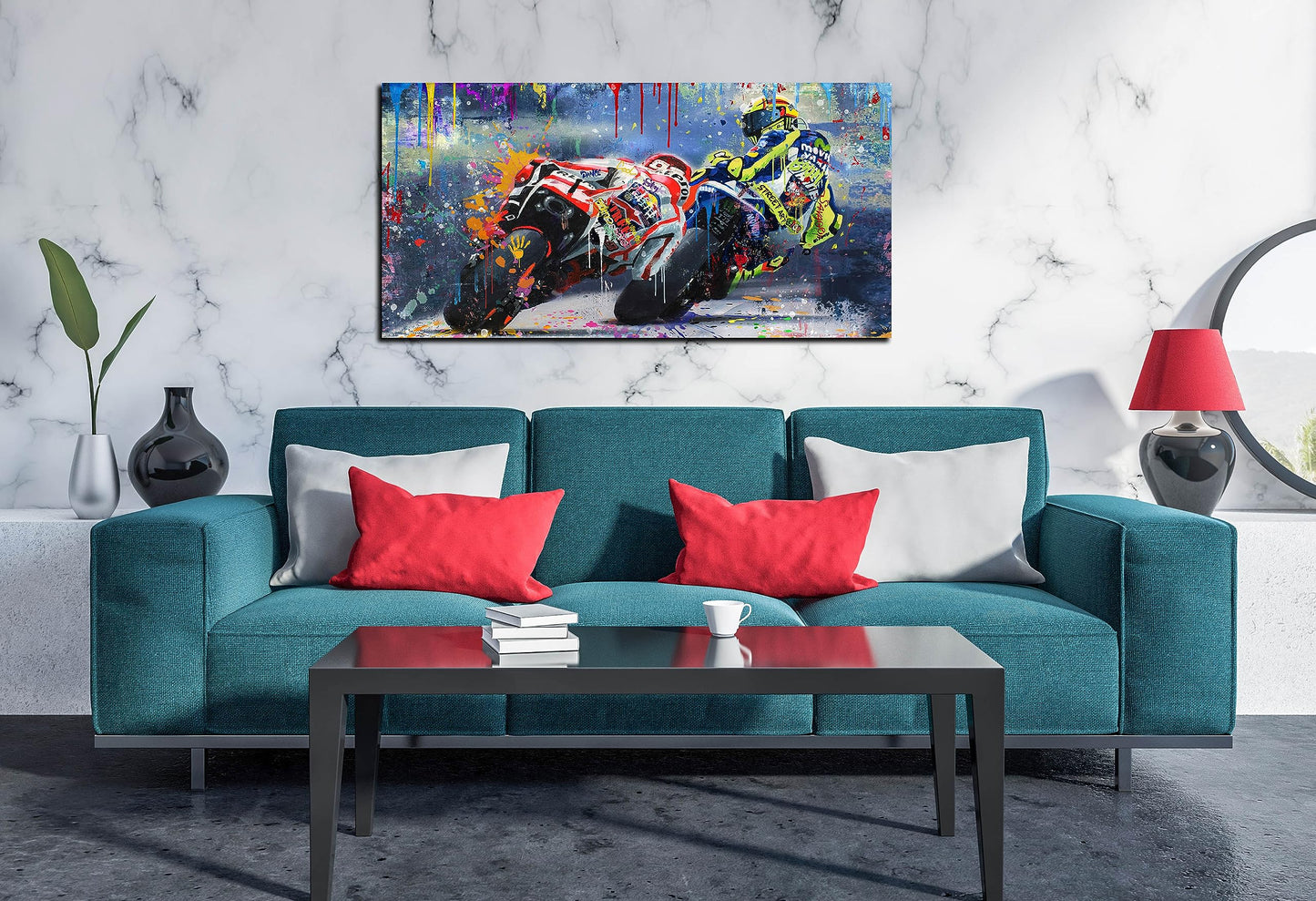 CANEITO Graffiti Motorcycle Wall Art for Teen Boys Room, Cool Posters Bedroom Picture Art, Racer Sports Canvas Art Print Painting Wall Decor for Living Room, 40"x20"
