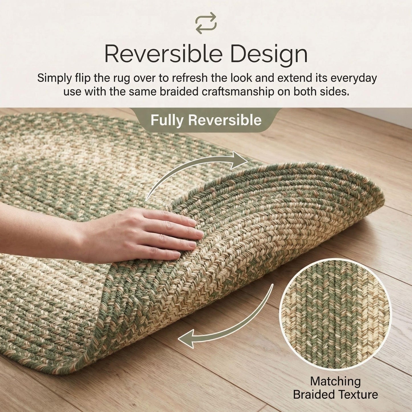 Super Area Rugs Braided Rugs 2X3 Farmhouse Kitchen Rug - Ridgewood Braided Rug for Front Door Entryway - Reversible - Indoor/Outdoor - Made in USA - Forest Green/Beige, 2' W X 3' L Oval