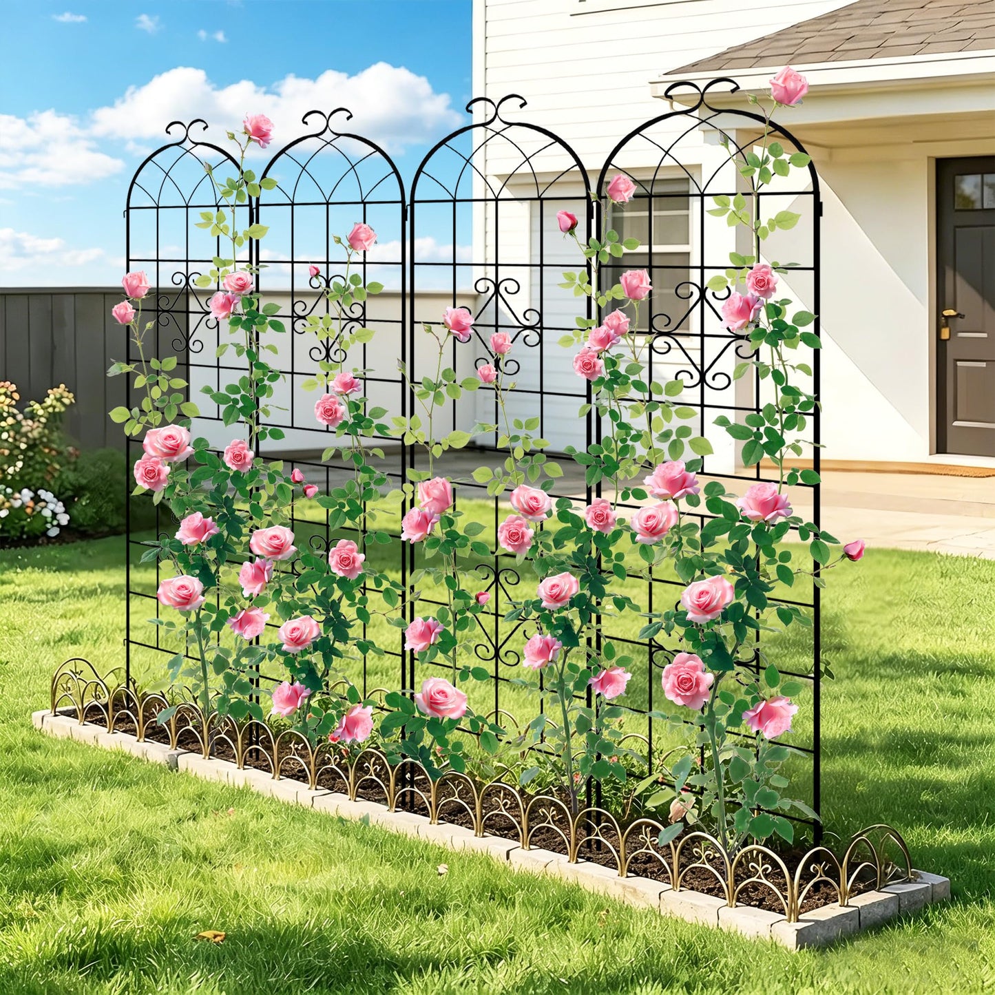 LZRS 2 Pack 78.7x20in Rustic Iron Arch Decoration Garden Trellis with Black Metal Coating – Perfect for Supporting Climbing Plants Outdoor, Roses, Vines, Flowers, and Vegetables.