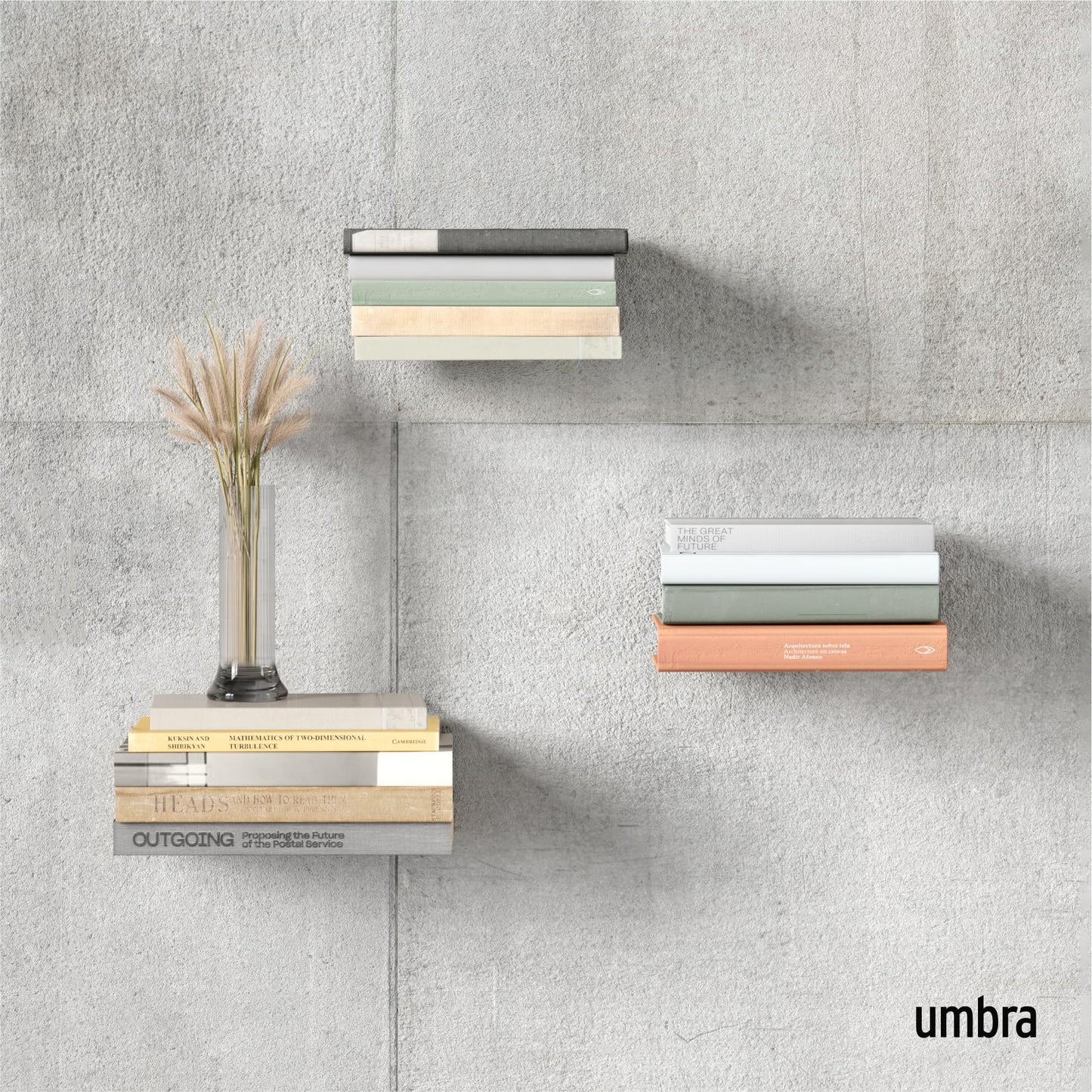 Umbra Conceal, Sturdy Metal Floating Bookshelf for Wall, Silver, Small, Set of 3