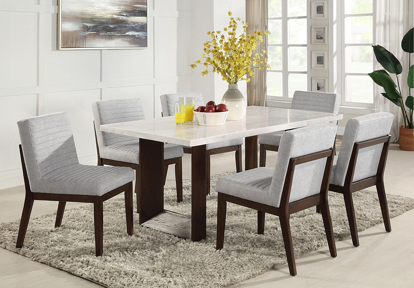 Acme Edwyn Transitional Wood and Marble Rectangular Dining Table in White/Brown