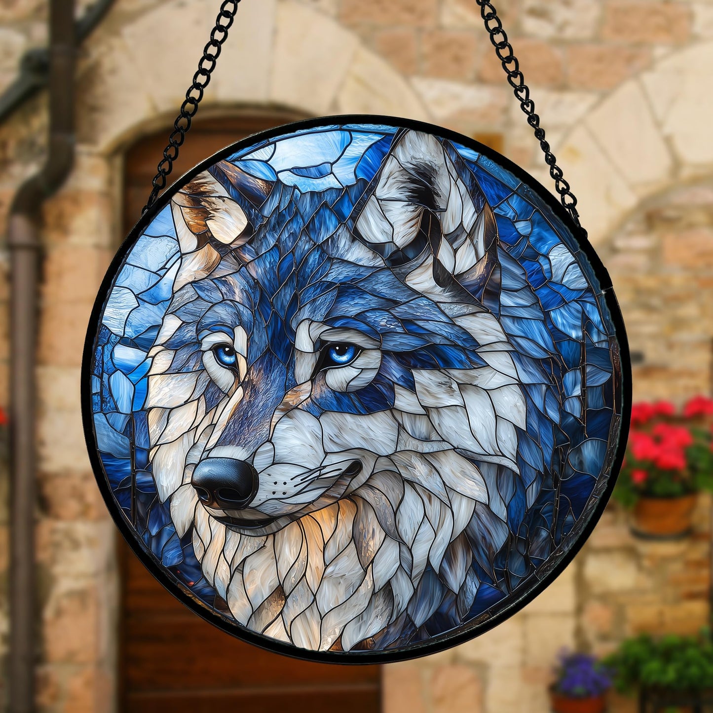 DASTOLL Stained Glass Window Hanging - Funny Wolf Suncatcher Ready to Hang Window Doors Home Decoration and Christmas, Mother's Day Birthday Gifts for Women, Men, and Mom 9.8x9.8 in