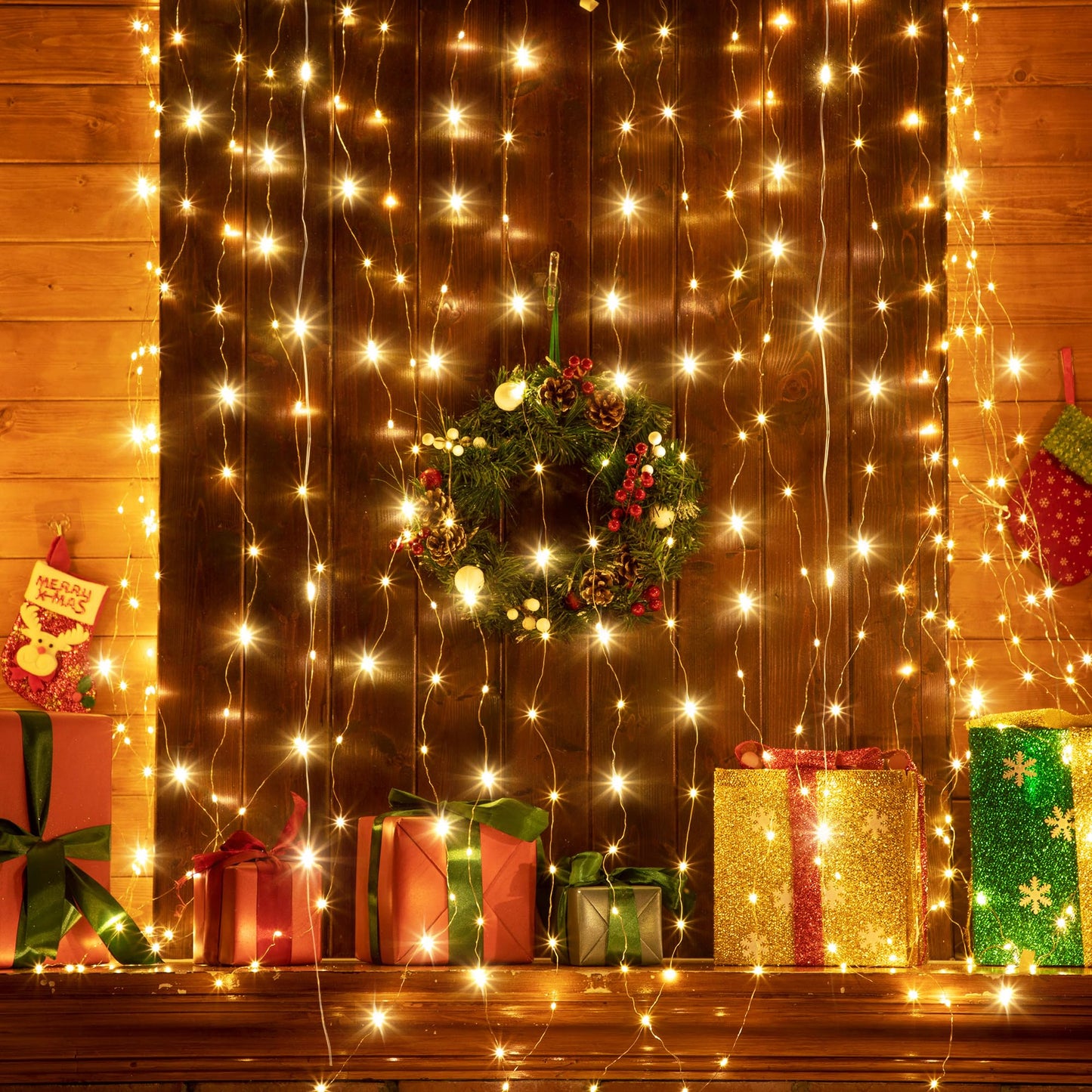 Tuanse 195 LED Curtain Tapestry Lights Backdrop String Lights, 6.5 x 5 Feet Hanging Fairy Curtain Light with 8 Lighting Modes and Remote for Bedroom Window Wall Indoor Outdoor Graduation Decor 1 Pack