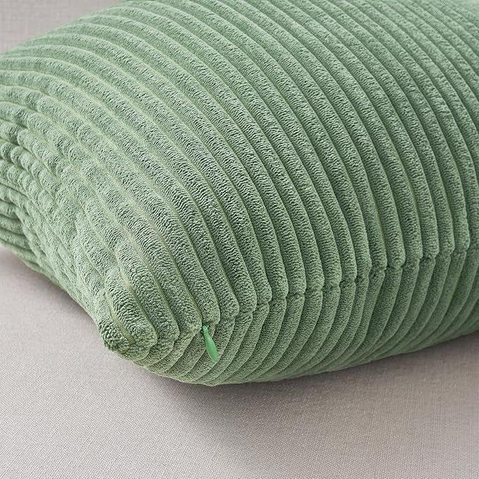 Topfinel Light Green Decorative Throw Pillow Covers Green Series,Winter Fluffy Corduroy Striped Euro Pillows Shams for Couch Bed Bedroom,Western Modern Hunter Green Pillowcase 26x26 Inch Set of 4