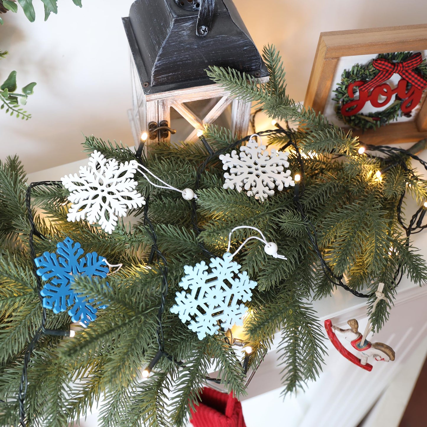 24Pcs Blue Snowflake Ornaments for Christmas Tree Decorations, 3inch Wooden Snowflakes Christmas Ornaments for Winter Wonderland DIY Craft New Year Xmas Supplies