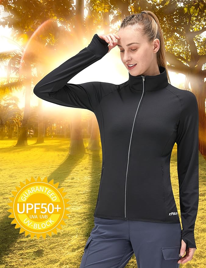 Women's UPF 50+ UV Sun Protection Clothing Long Sleeve Athletic Hiking Shirts Lightweight SPF Zip Up Outdoor Jacket